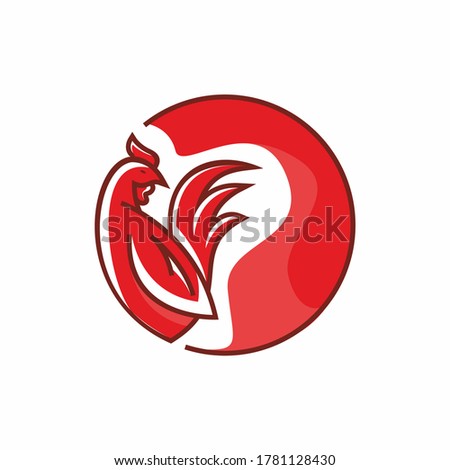 Red chicken on circle logo template