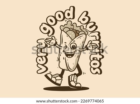Mascot character design of walking mexican burritos with happy face