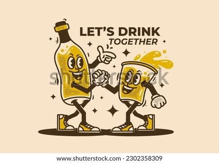 Bottle and glass of beer mascot character design