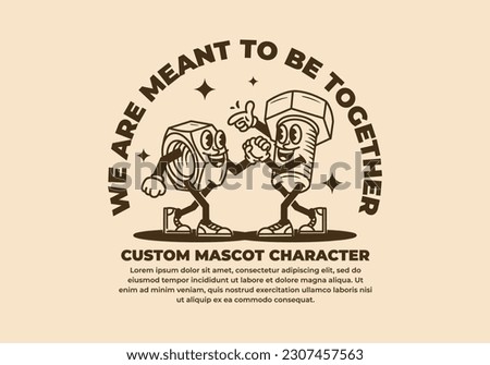 Vintage mascot character design of nuts and bolts