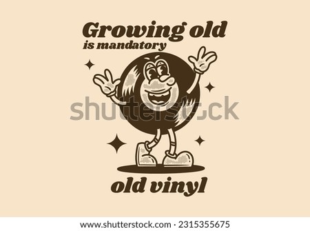 Vintage mascot character design of vinyl disk with happy expression