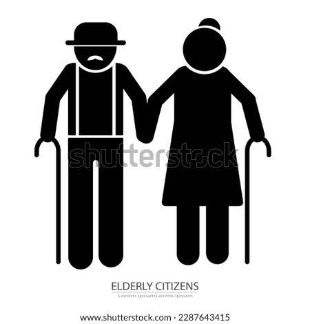 elderly citizens vector icon,  pictogram of grandparents holding hands. Elderly relatives, happy old couple illustration, people sign. vector