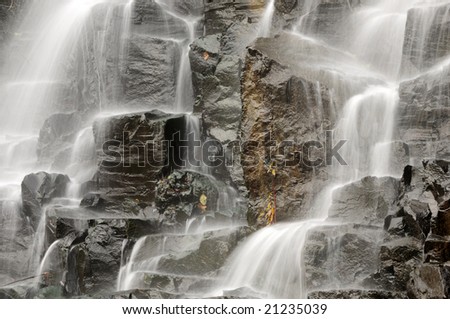 closeup of water falling on rocks
