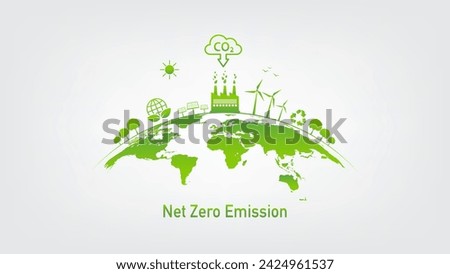 Net Zero target in 2050, CO2 reduction and Carbon Net zero emission concept, Earth day, World environment day and sustainable development concept, vector illustration