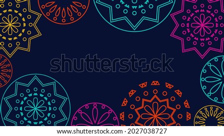 Vector. Web banner, poster, cover, splash screen, social media with place to place your text. Perforated bright patterns Papel Picado pattern on a color background. Hispanic Heritage Month.