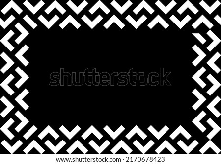 Vector. Black and white abstract ethnic background. Pattern of angle brackets. Frame with copy space for text. Background design for advertising and typographic products.