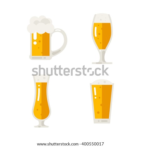 Set of cold beer icons. Vector flat illustration isolated on white background.