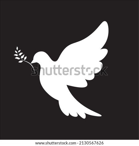 White dove of peace on a black background. No war. We mourn for the dead
