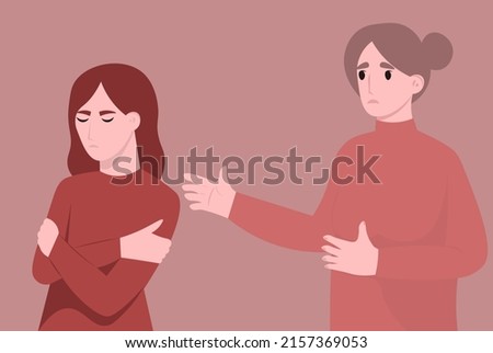 Family problems. Mom is fighting with her daughter. A teenage girl does not want to listen to her mother. Naughty child. Teenage rebellion. Discord, misunderstanding. flat vector illustration