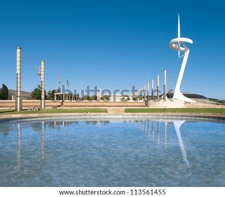 BARCELONA, SPAIN - MAY 15: TV Tower. White tower was built to transmit television coverage of 1992 Summer Olympics Games. It works also as giant sundial. May 15, 2012, Barcelona, Spain, Europe.