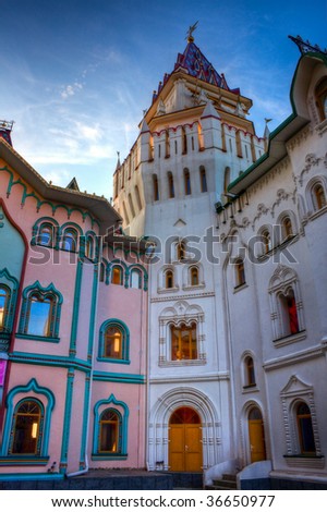 beautiful fairy castle with blue sky in background