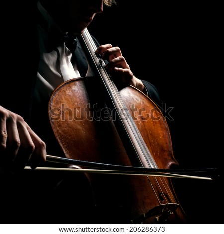 cellist on a black background
