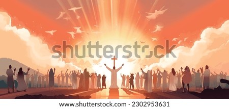 Biblical vector illustration series, Pentecost also called Whit Sunday, Whitsunday or Whitsun. It commemorates the descent of the Holy Spirit upon the Apostles and other followers of Jesus Christ