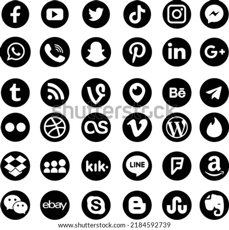 social media icons vector set isolated outline