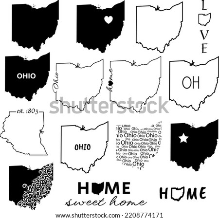 Ohio State Outline Vector Drawing Flat Vector Art Design Clip Art Logo Collection