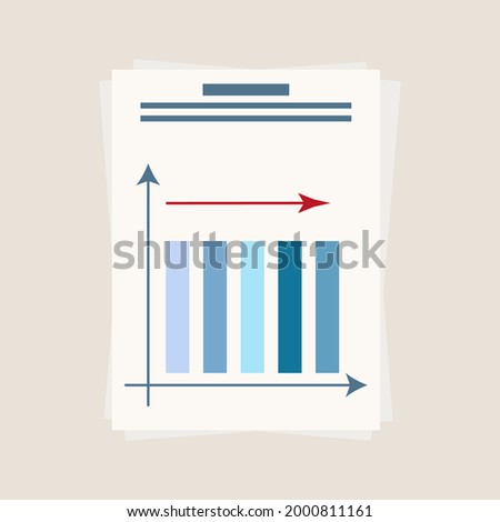 Stable schedule, graph, paper document, page. Graph, diagram of efficiency. Statistics, analysis or audit of changes in key business indicators. Development control concept, stable trend. Vector 