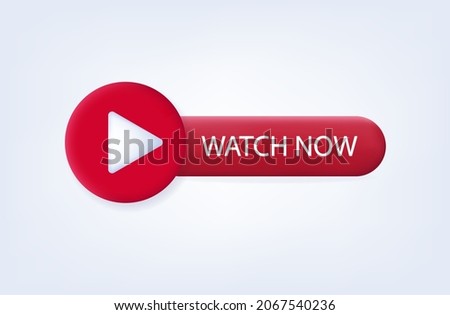 3d watch, now button for video and game. Start watching a movie or program. Enable or disable online broadcasting for free. Press the icon on the button. Digital player, camera for viewing. Vector