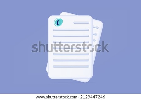 3d instruction icon, document Information sheet. User guide, manual. Paper checklist, informational data, answers to questions. Guide page with search results, for exam, business or test. Vector 