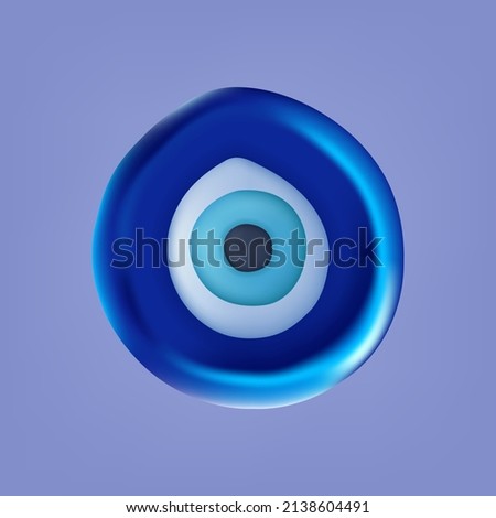 3d evil eye. Greek or Turkish mystical modern amulet. Cool talisman spiritual, religious symbol, vision and knowledge, discovery soul. Glass symbol of energy. Blue evil eye. Vector illustration