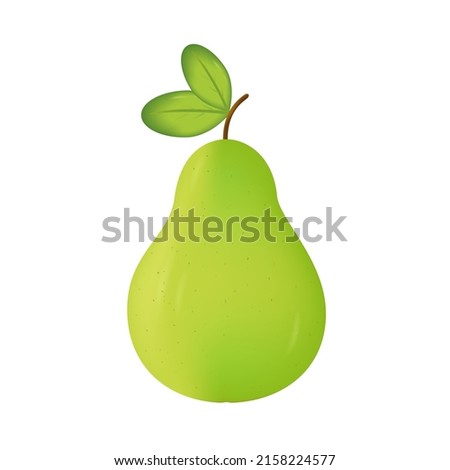 Whole pear icon. One ripe fruit on a branch with two leaves. Green pear isolated on white background. Ripe autumn fruit for dessert or juice. Simple vector illustration for modern website design.
