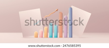 KPI growth chart. Performance diagram, business goal, successful result. Dashboard with data indicators, statistics and quality analysis, financial indicators. Economic growth strategy chart. Vector.