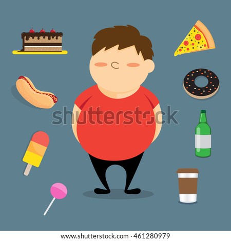 Fat Boy And Fast Food. Stock Vector Illustration 461280979 : Shutterstock