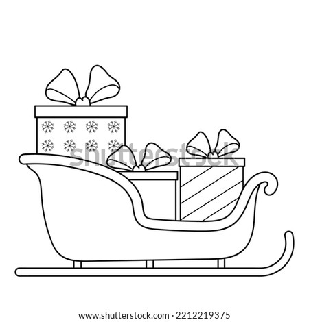 Santa's sleigh with gifts. Coloring book. Christmas. New Year. Black and white vector image.