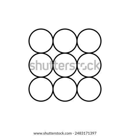 9 circles, circle, square, geometric figure. Sign, symbol, black and white vector illustration.