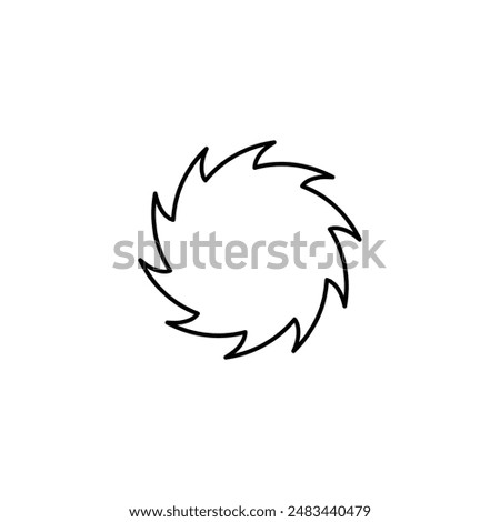 
Sharp disc, saw disc. Sharp teeth. Sign, symbol, black and white vector illustration.