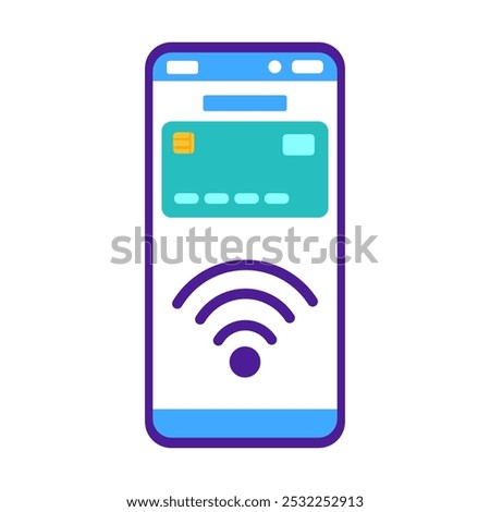 Payment by phone, Pay Pass, online bank, Wi-Fi. NFC. Vector simple color flat illustration.