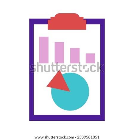 Clipboard with graph bar. Vector simple color flat illustration.