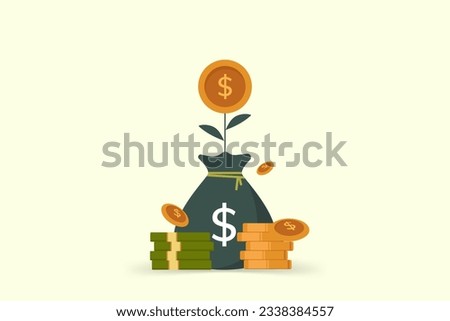 Mutual funds or investments that grow, sacks and plants ,dollar bills ,vector illustration