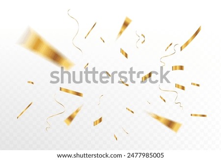 Confetti explosion on transparent background. Pieces of shiny gold paper flying and spreading. rotating ,zoom, simple design, eps 10