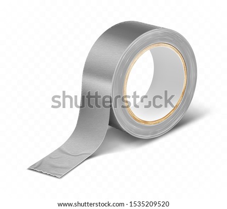 Gray silver duct roll adhesive tape realistic vector illustration isolated on white background. Construction sellotape