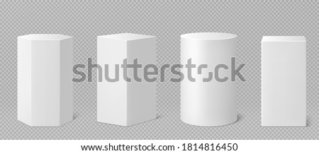 Pedestals or podium, abstract geometric empty museum stages, exhibit displays for award ceremony or product presentation. Gallery platform, geometric blank product stands, Realistic 3d vector set