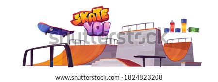 Similar – Image, Stock Photo Skateboard arena in the evening sun, cordoned off with red and white flutterband | Corona Thoughts