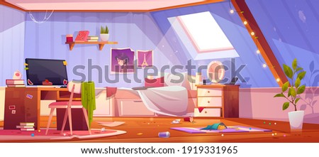 Similar – Image, Stock Photo Attic with chair and wicker baskets