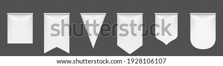 White pennant flags mockup, blank vertical banners on flagpole with rounded, straight, pointed and double edges. Isolated medieval heraldic empty ensign templates. Realistic 3d vector illustration set
