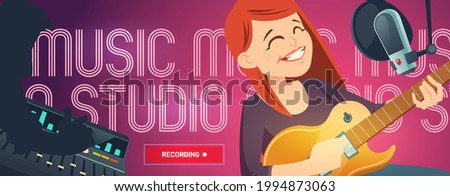 Similar – Image, Stock Photo Vocal sample| woman with analog headphones, singing happily to herself