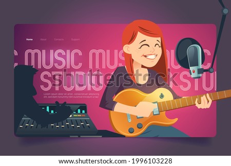 Image, Stock Photo Vocal sample| woman with analog headphones, singing happily to herself