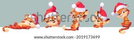 New Year tiger in Santa hat, 2022 chinese zodiac