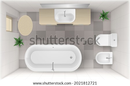 Bathroom interior top view, room with bath tub