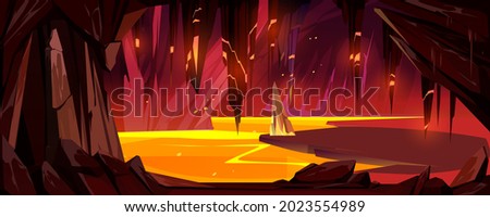Cave with lava, underground hell landscape, game