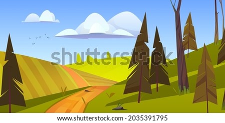 Similar – Image, Stock Photo Rural dirt road with trees. Beautiful countryside sunset