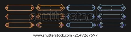 Fantasy gold and silver frames in medieval style for rpg game ui design. Vector cartoon set of empty banners with ancient fancy golden and metal border and purple gems Сток-фото © 