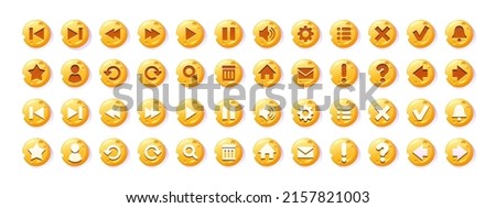 Circle buttons with cheese texture and symbols of search, mail, home, star, arrows, delete, check and cross mark. Vector cartoon set of web icons, ui elements for website or game user interface