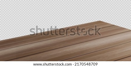 Dining wooden table top, corner perspective realistic vector illustration. Kitchen countertop from wood, angle view isolated on transparent background