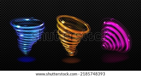 Light swirls effect, magic tornado or hurricane. Vector realistic set of shiny energy twirls, gold, pink and blue glow vortexes isolated on transparent background Foto stock © 