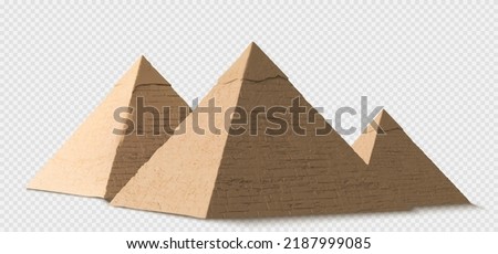 Egyptian pyramids in Giza, ancient pharaoh tombs in Africa. Famous old historical buildings, Wonder of World in Egypt, great antiquity architecture monuments, vector 3d illustration. 3D Illustration