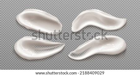 White cosmetic cream swatches, smears of skincare product isolated on transparent background. Vector realistic 3d illustration of sunscreen, skin mask or mousse smudges. 3D Illustration